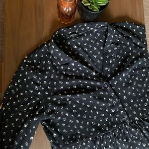 Monki Black Floral Long Sleeve Maxi Dress Button Front